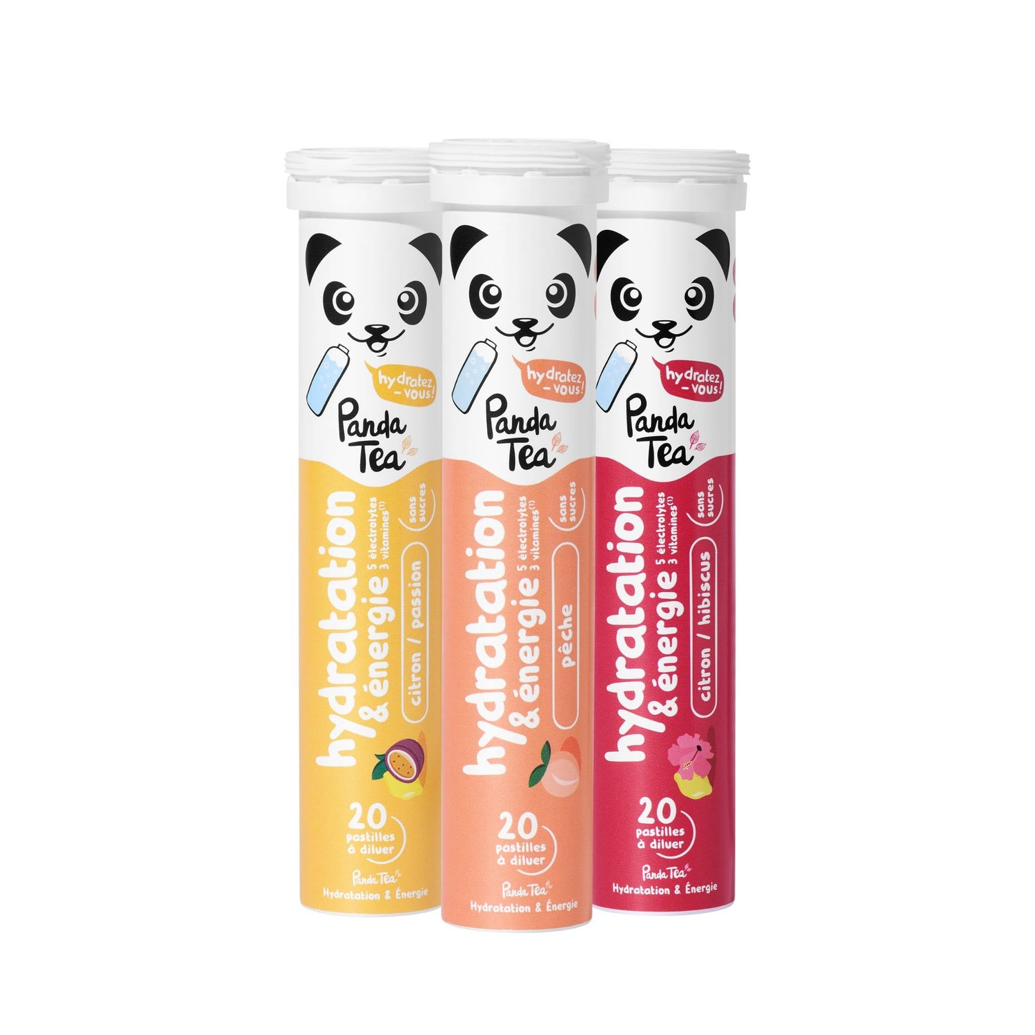 Pack Trio - Pastilles Hydratation & Énergie : Pêche, Citron-Passion et Hibiscus-Citron