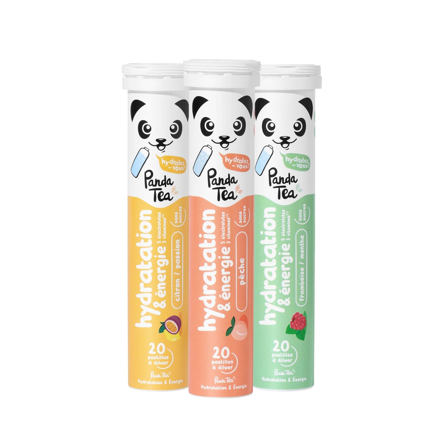 Pack trio Pastilles Hydratation & Énergie : Pêche - Menthe-Framboise et Citron-Passion